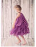 Beaded Neck Chiffon Ruffle Knee Length Flower Girl Dress